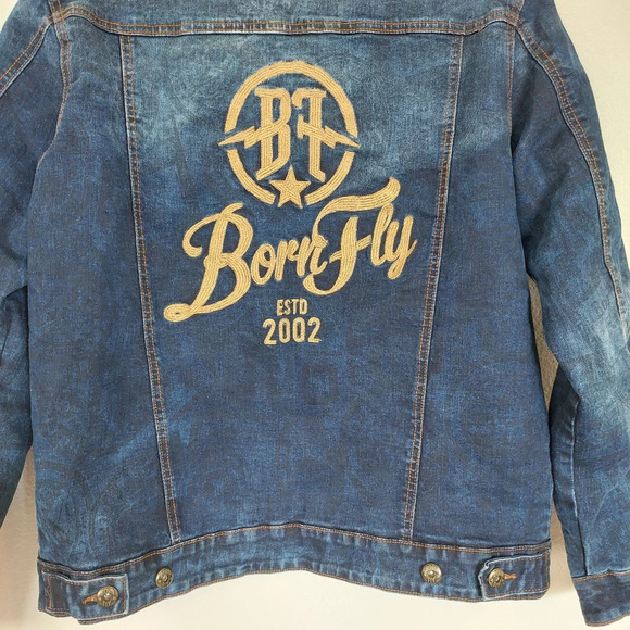 Born Fly Men's Blue Label Patched Denim Jacket Size Meduim - Picture 6 of 9